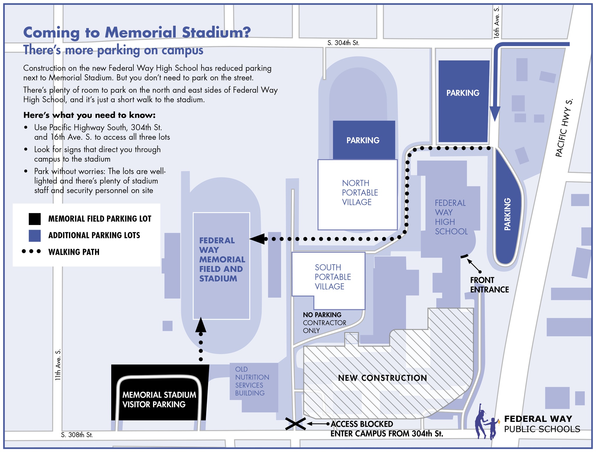 A map for those attending events at Federal Way High School's Memorial Field. Image courtesy of Federal Way Public Schools