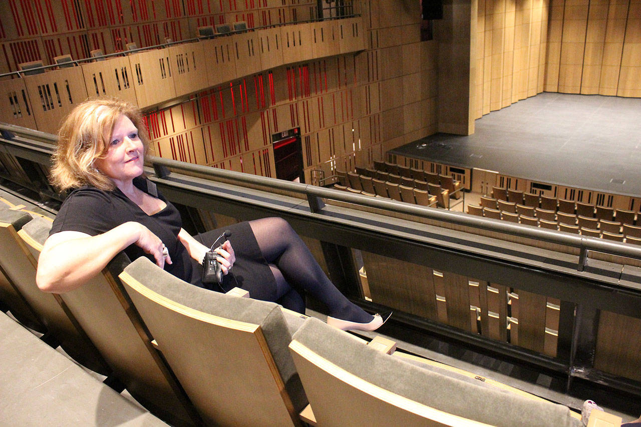 Theresa Yvonne, executive director for the Performing Arts and Event Center, talks to media earlier this month in the new theater. A public open house is scheduled for 11 a.m. to 5 p.m. Aug. 19. Andy Hobbs, the Mirror