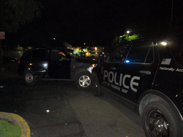 A Federal Way police officer fired a shot at a carjacking suspect who rammed a patrol car with a stolen vehicle late Friday. Photo courtesy of Federal Way police