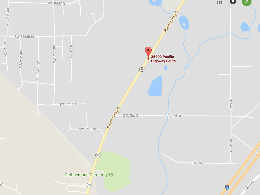 Map of the location where a fatal motorcycle crash occurred Sept. 26 in the 36900 block of Pacific Highway South in Federal Way.