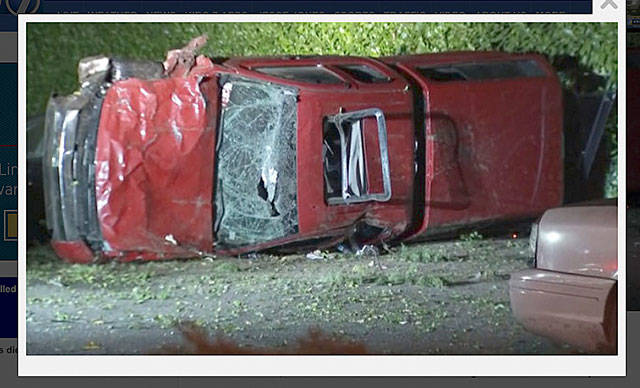 The crash scene just after midnight Sept. 28 in Federal Way. (Screenshot of photo courtesy of Kiro News)