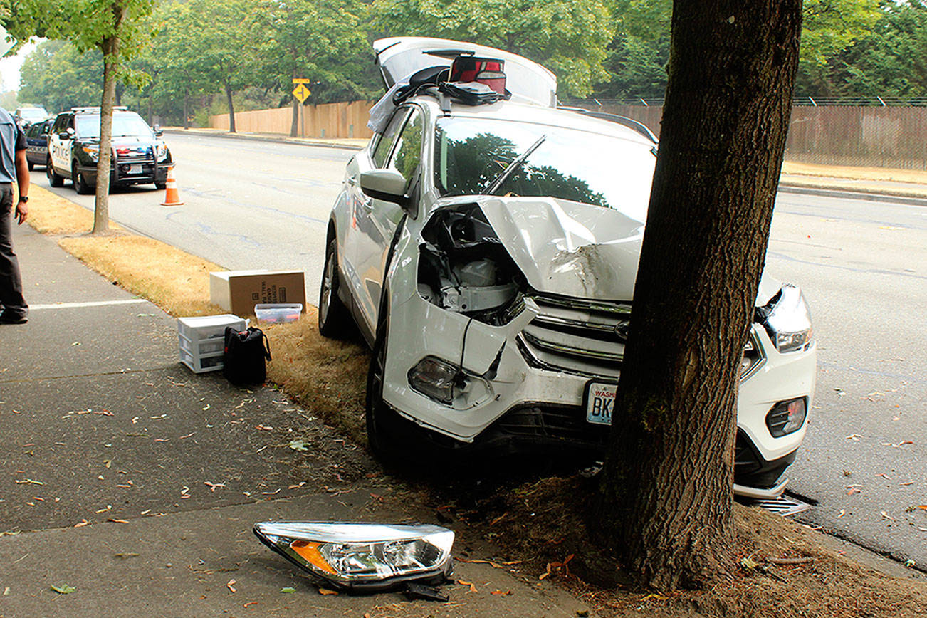 Vehicle crashes into tree on S. 320th St. after swerving to avoid collision