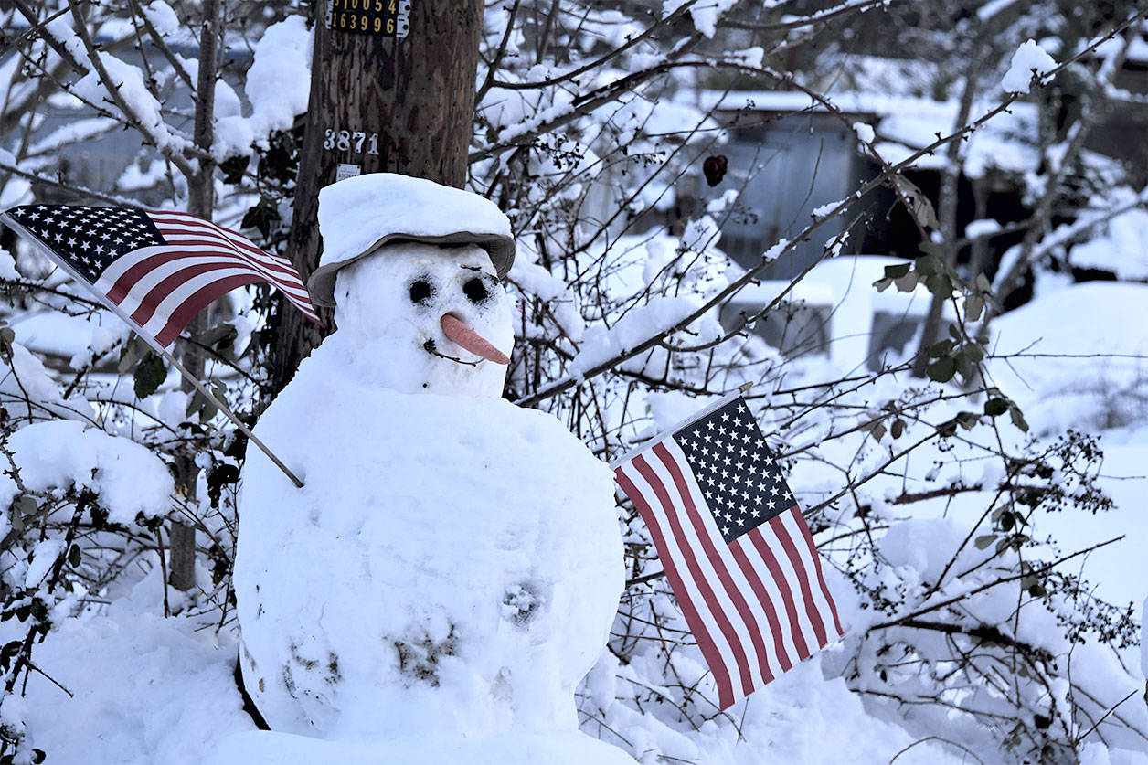 A patriotic snow sculpture in Federal Way. Photo by Shelley Pauls