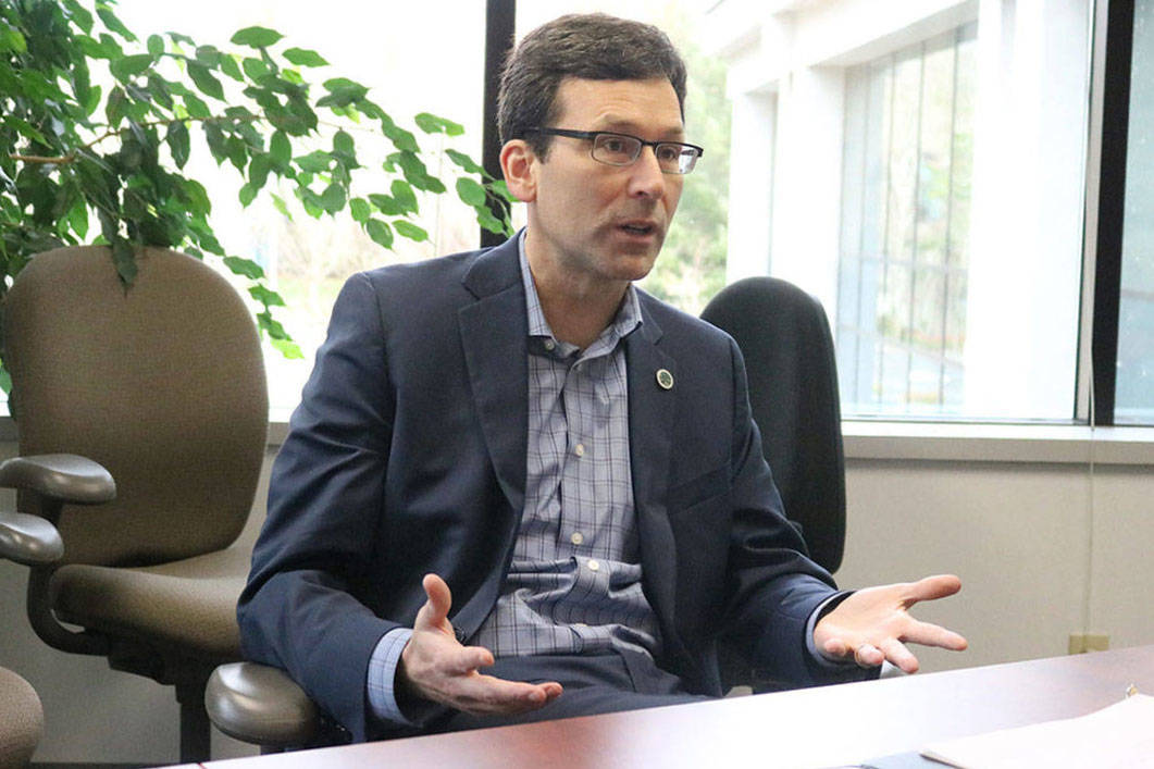 State Attorney General Bob Ferguson speaks with Reporter staff in 2018. File photo