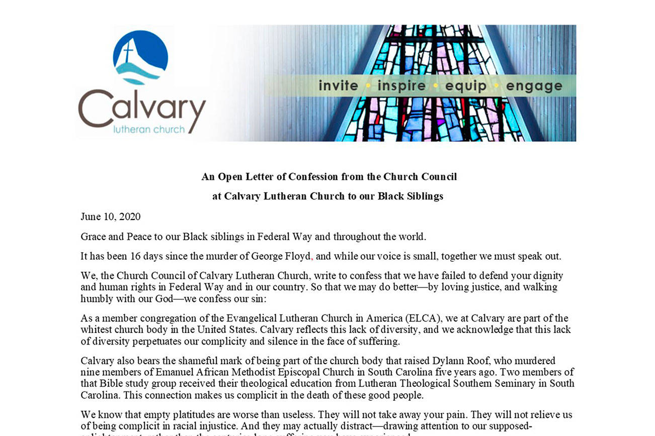 An Open Letter of Confession from the Church Council at Calvary Lutheran Church to our Black Siblings