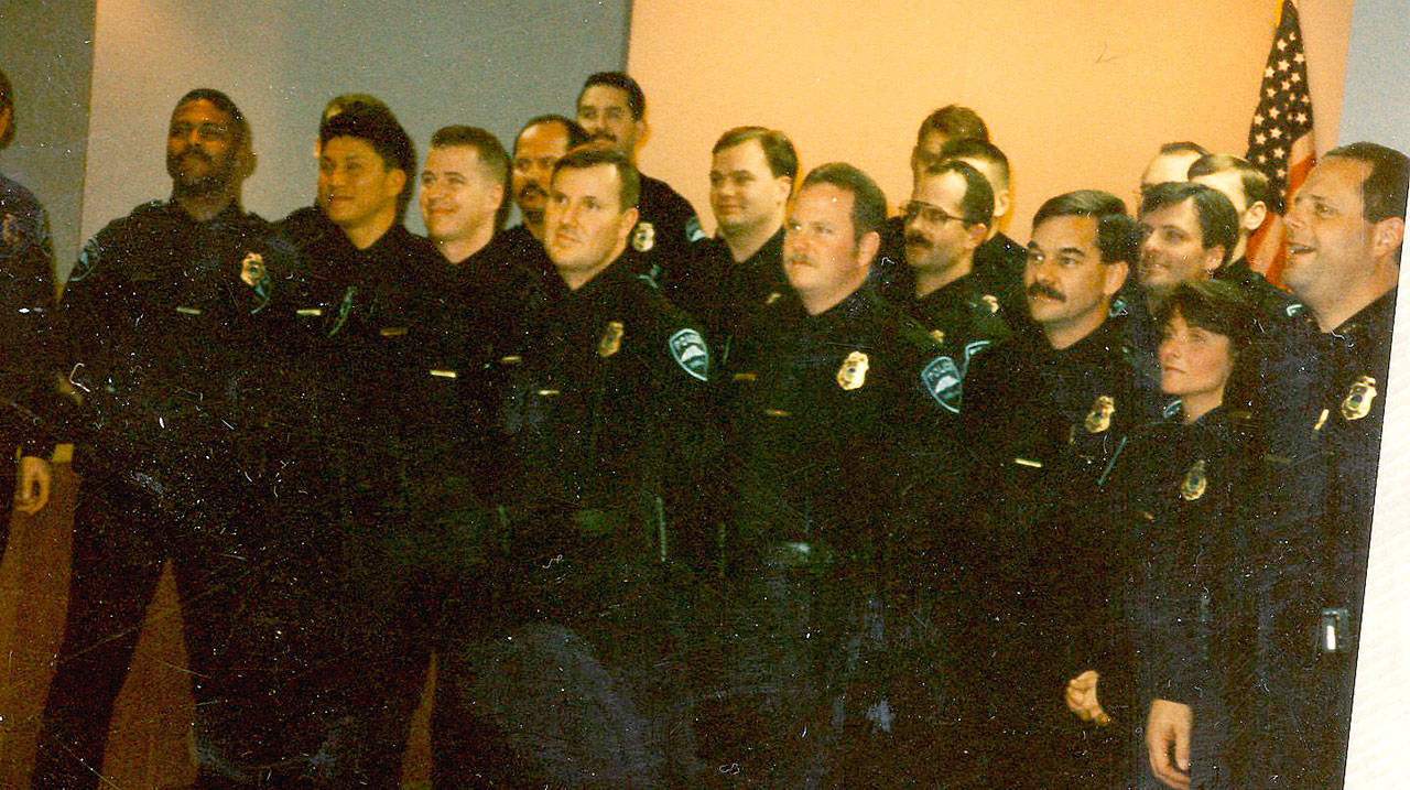 Boutte, far left, pictured at the Federal Way police department’s swearing in ceremony in Nov. 1996. Photo courtesy of FWPD Deputy Kyle Sumpter