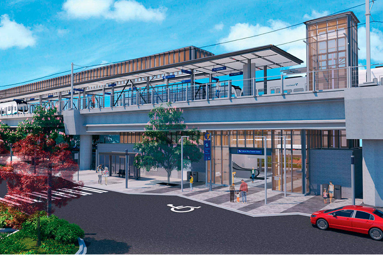 A rendering of a proposed south entrance along S. 320th Street and 22nd Ave. S. in Federal Way for the Federal Way Link Extension. Image courtesy of Sound Transit