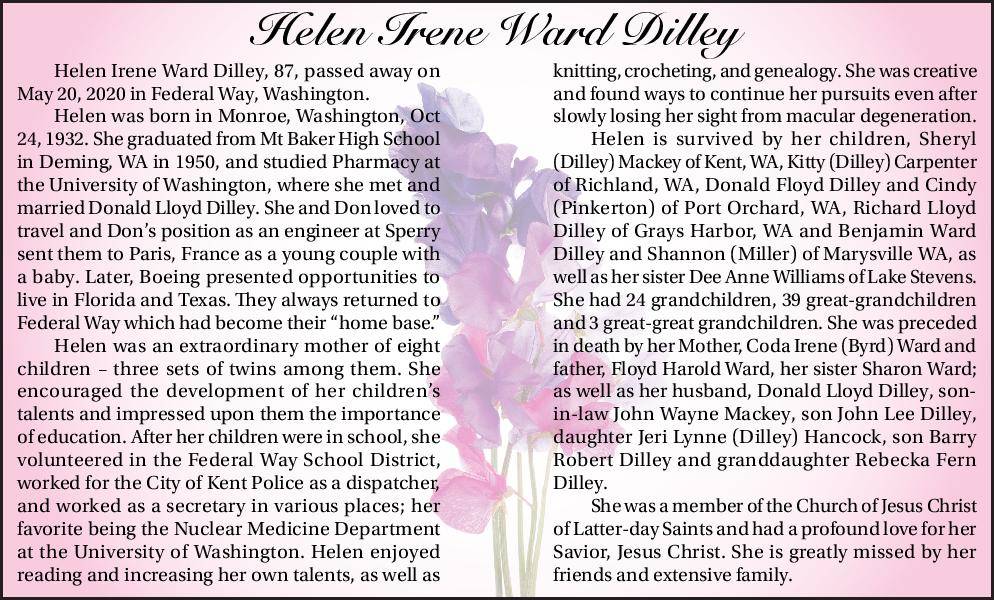Helen Irene Ward Dilley | Obituary