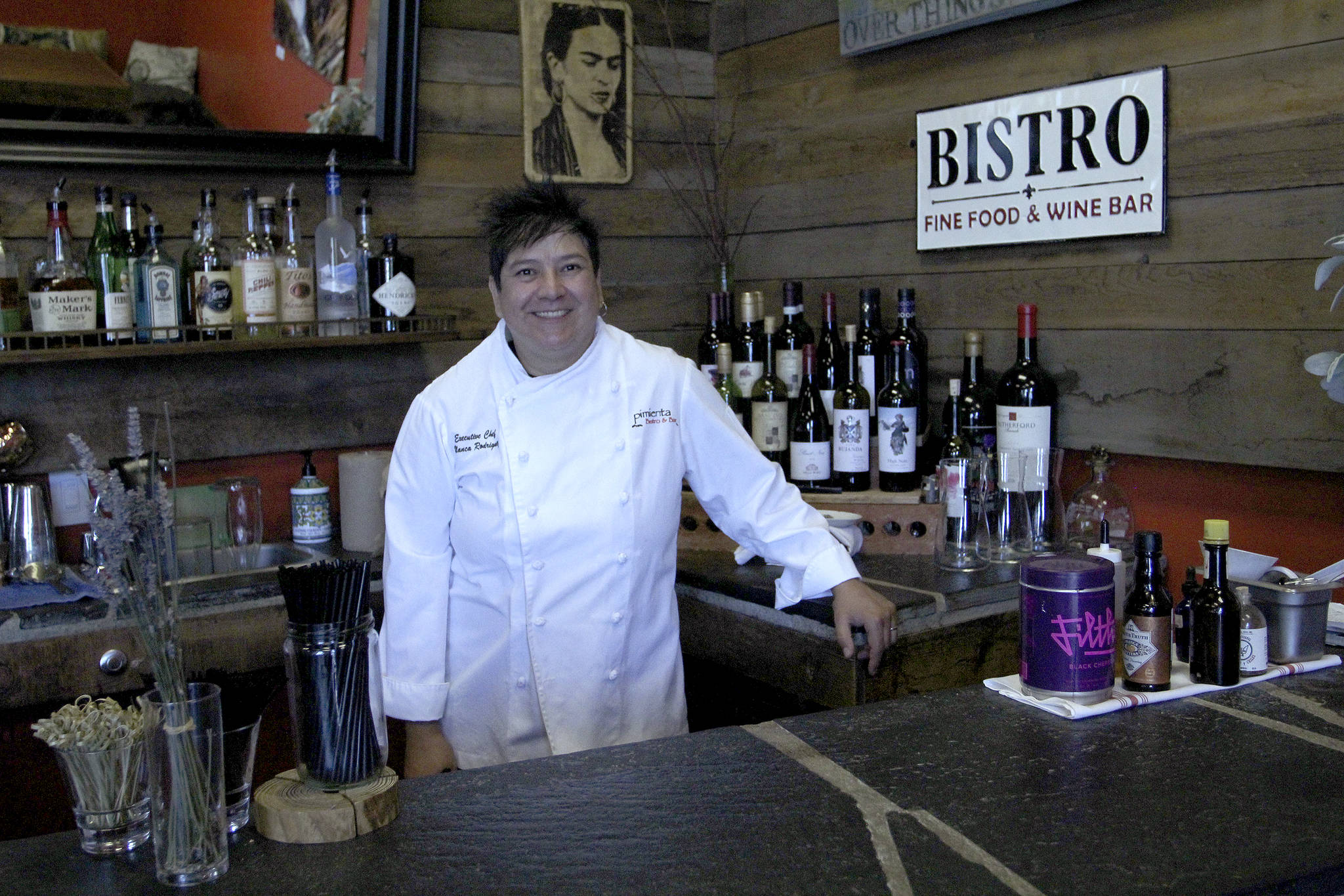Chef Blanca Rodriguez in the bar of Pimienta Bistro & Bar, located at 34029 Hoyt Road SW, Suite C in Federal Way.