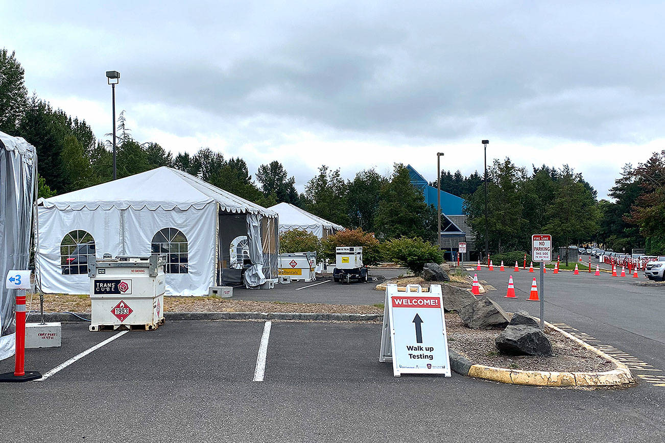 The Federal Way COVID-19 testing site, operated by King County at the Weyerhaeuser King County Aquatic Center, has seen nearly 5,000 new visitors since the beginning of August. Olivia Sullivan/the Mirror
