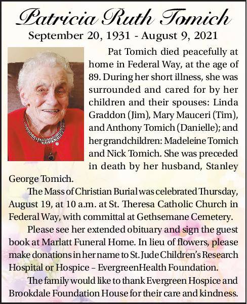 Patricia Ruth Tomich | Obituary