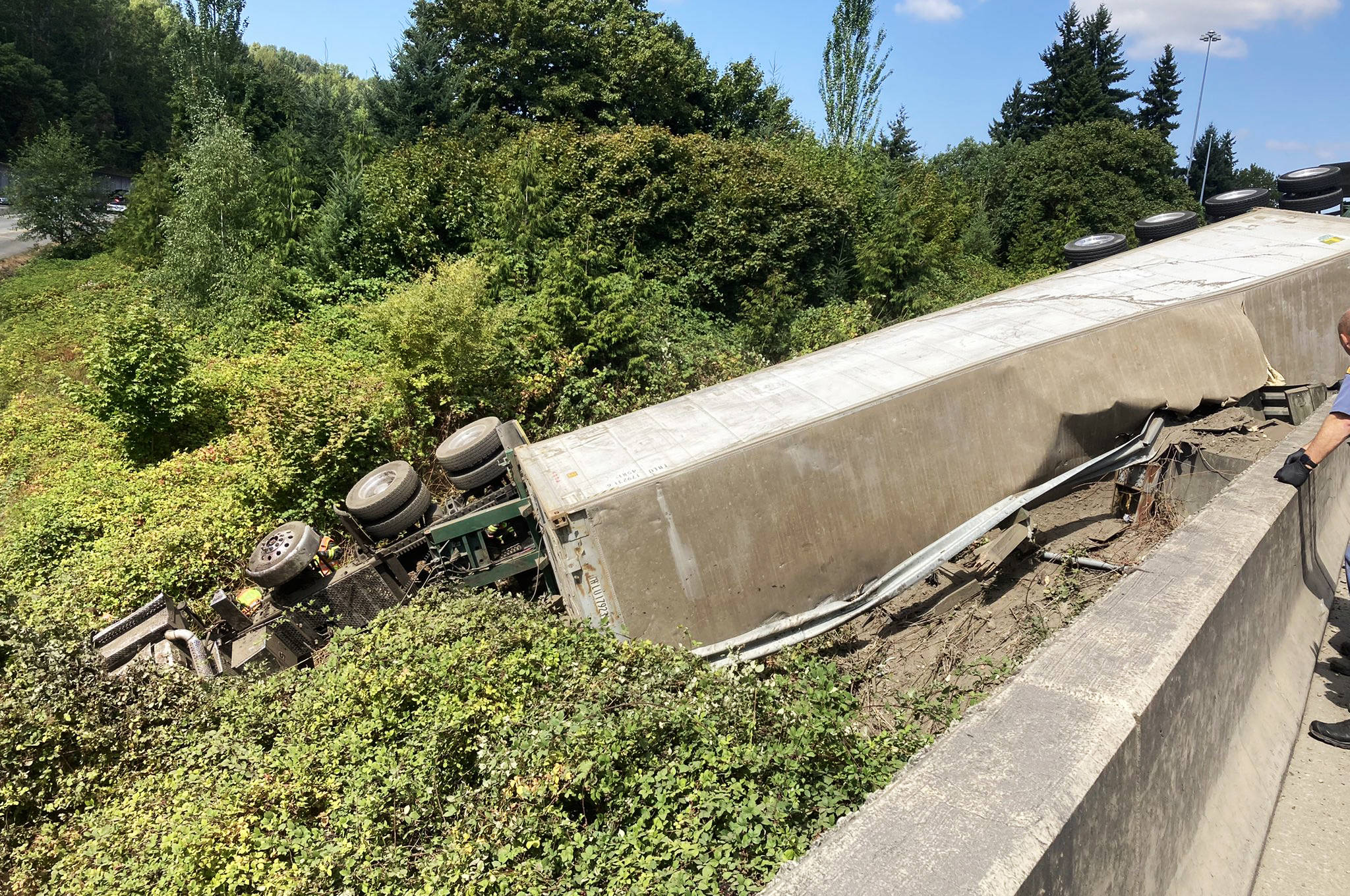 A 64-year-old Kent man died after his semi truck collided with a SUV on Aug. 23 along I-5 in Tukwila. COURTESY PHOTO, Washington State Patrol