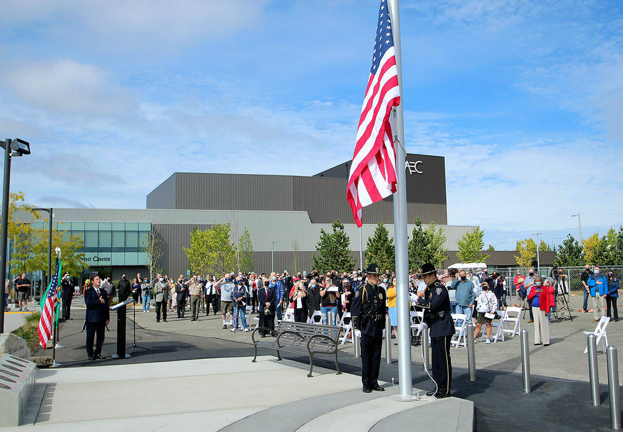 More than 100 community members, service members and elected officials gathered for the dedication ceremony on Saturday, Sept. 11 in Federal Way. Olivia Sullivan/the Mirror