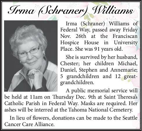 Irma (Schraner) Williams | Obituary