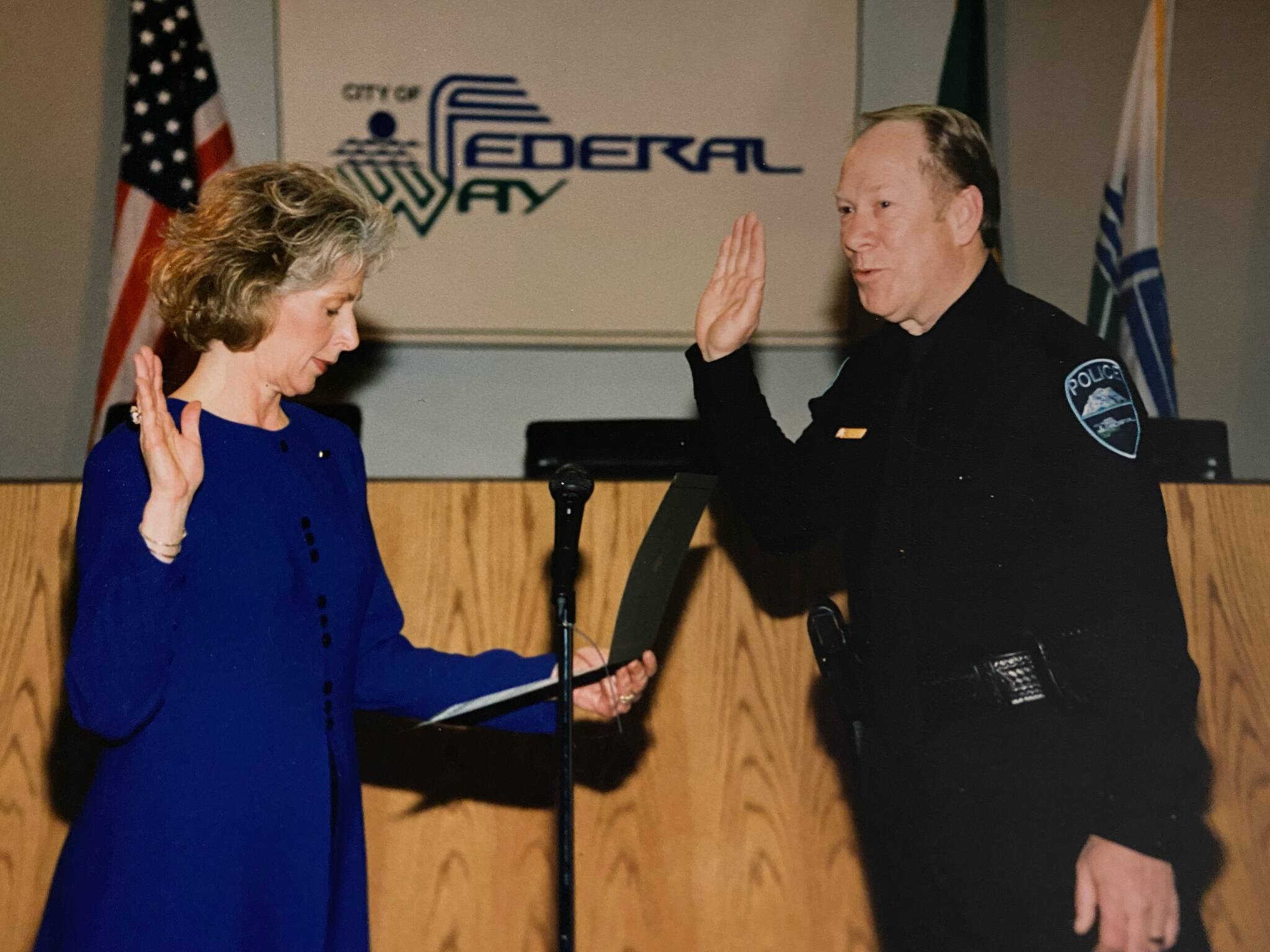 Ronald Wood is sworn in as police chief in 1996. Photo courtesy of Lisa Wood