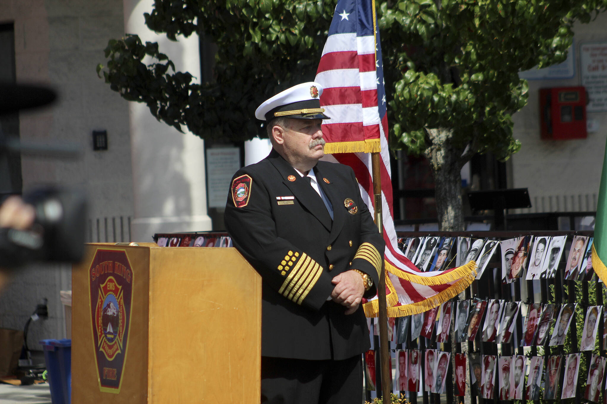 Fire Chief Vic Pennington pictured in 2021 during the department's 20th anniversary remembrance ceremony of Sept. 11. Olivia Sullivan/the Mirror