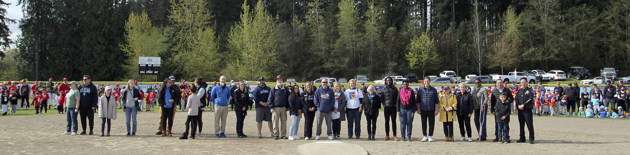 Local officials, little league supporters and community members are recognized during on Federal Way National Little League’s opening day. Olivia Sullivan/the Mirror