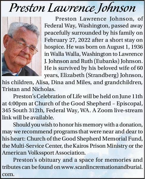 Preston Lawrence Johnson | Obituary