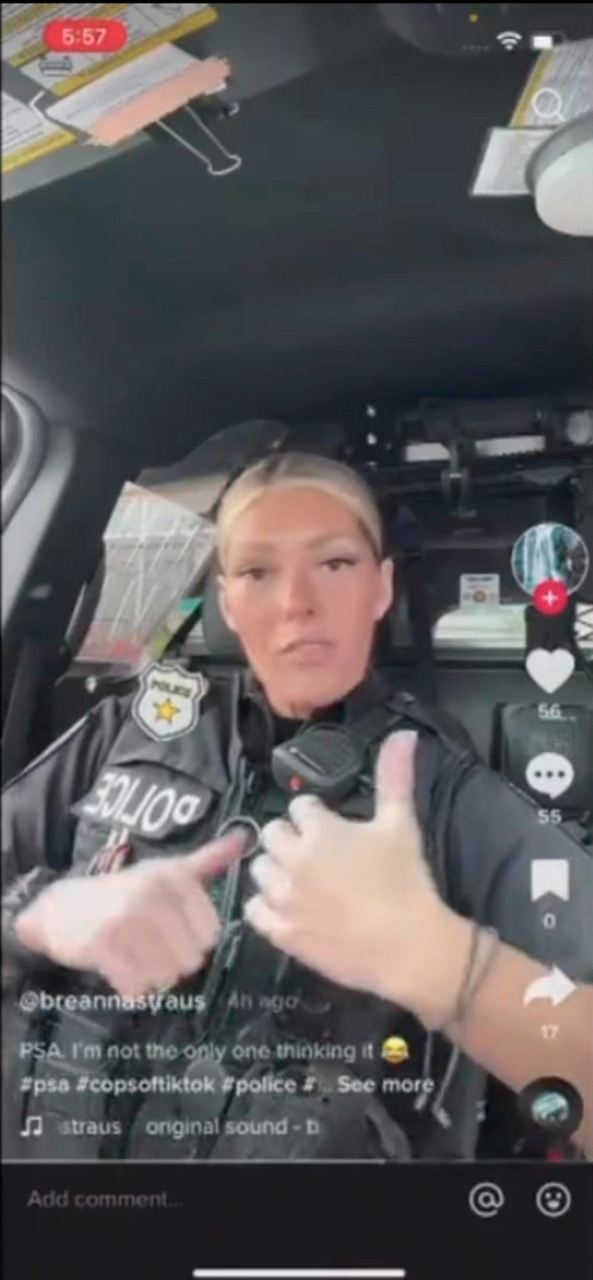 Screenshot from Federal Way Officer Breanna Straus’s TikTok video, published by KIRO 7.