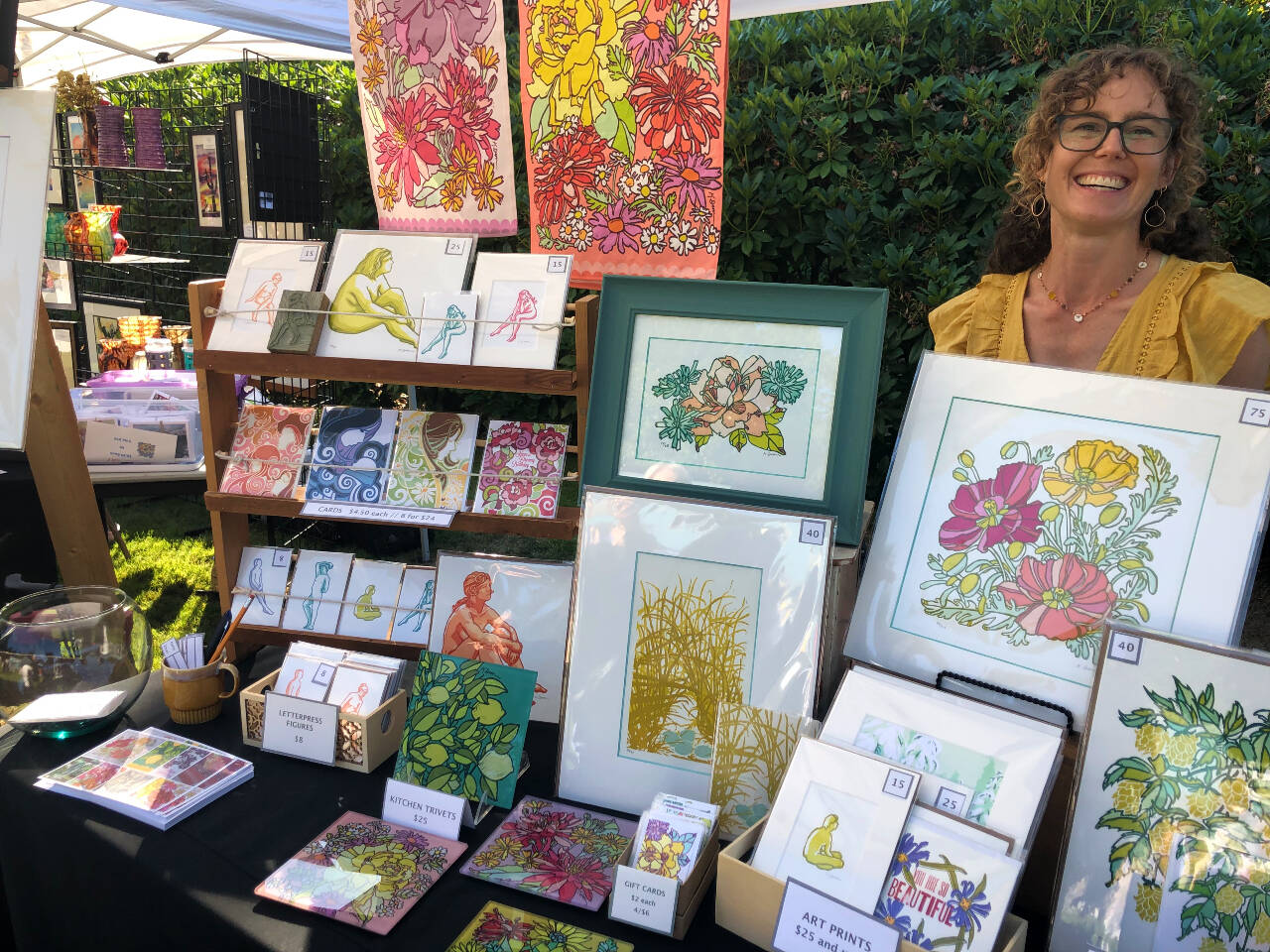 Katie Dean was among several artists whose work was on display and for sale at the FUSION summer arts festival in August 2021. Her letterpress work focuses on a vibrant color palette and botanical themes.