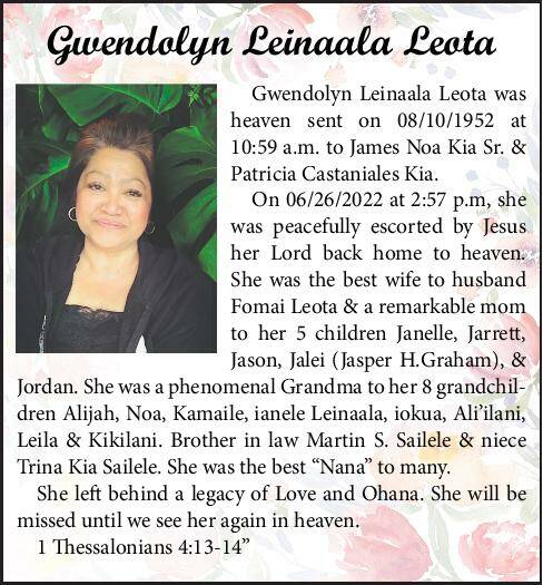 Gwendolyn Leinaala Leota | Obituary