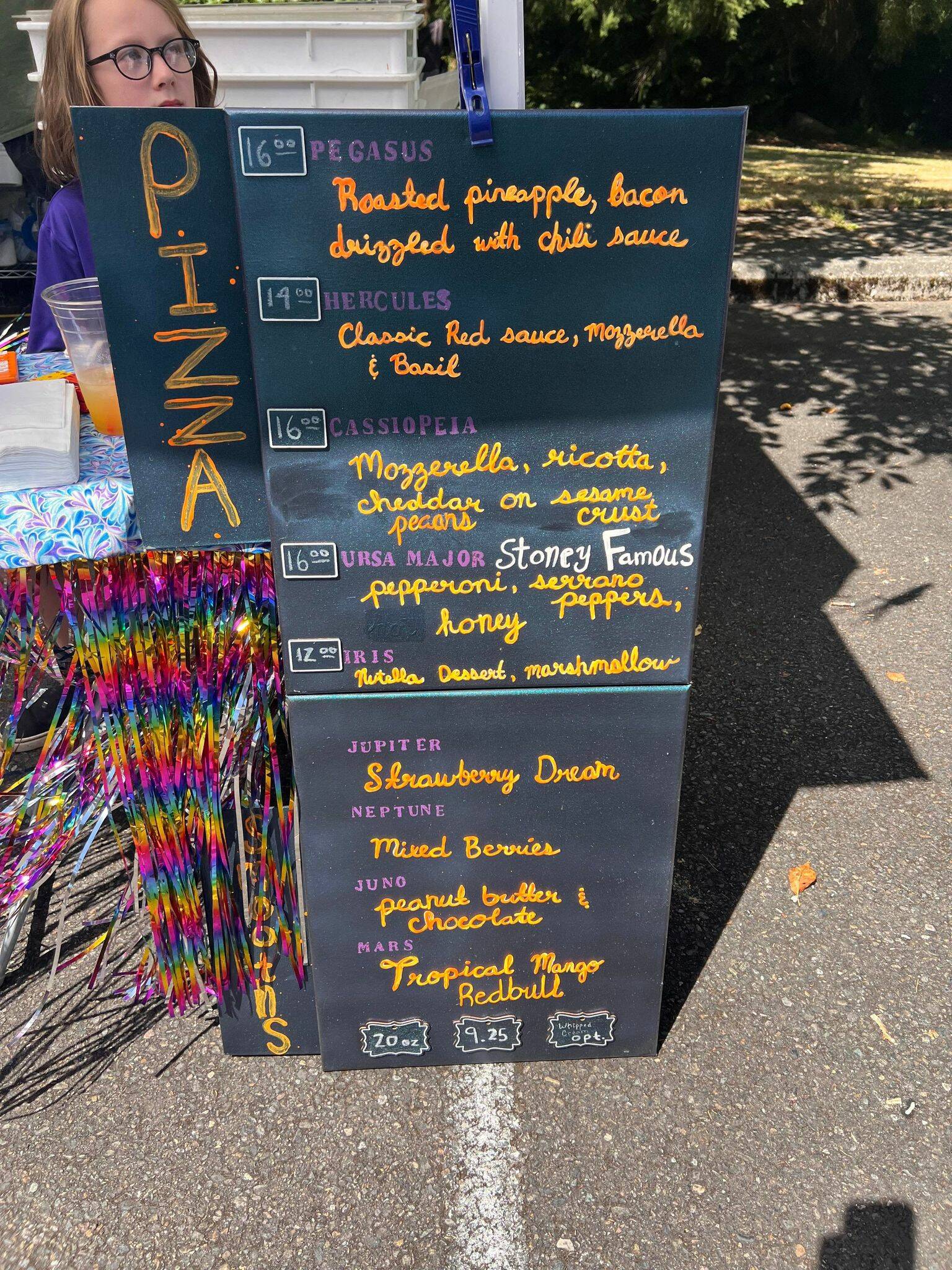 Pizza booth menu at Wayside UCC Pride Picnic August 6. Picture courtesy of Allison Fine.
