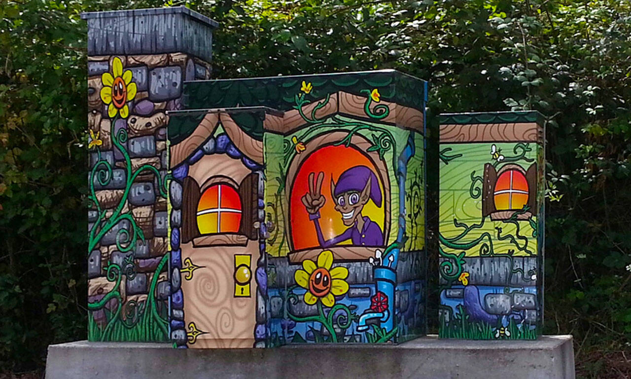 Murals adorn utility boxes around Federal Way. East Federal Way was recently awarded $35,000 from the King County participatory budgeting process to create more utility box art murals in the future. Photo courtesy of the City of Federal Way