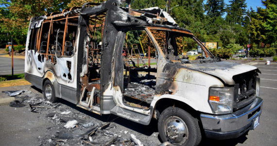 This van, used by Christ’s Church Federal Way on Dash Point Road, was torched in early September by an unknown arsonist or arsonists, the church says. Photo by Alex Bruell/Sound Publishing