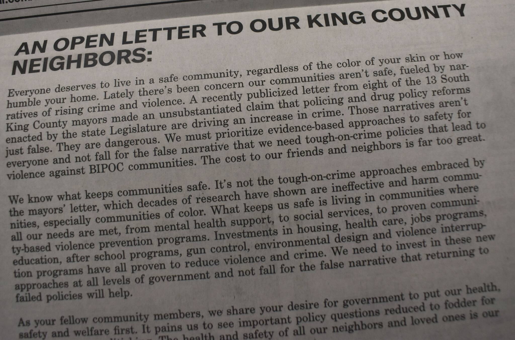 This letter from the ACLU appeared in the Federal Way Mirror and other newspapers in King County this month. Photo by Alex Bruell.