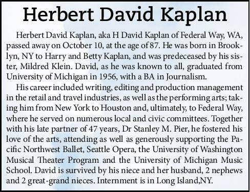 Herbert David Kaplan | Obituary