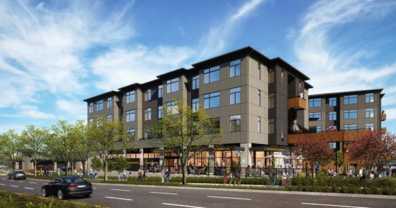 This architectural rendering by Bumgardner Architects shows what the finished Redondo Heights development might look like from the street view level.
