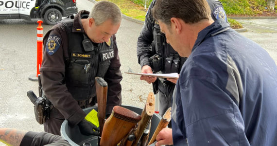 This photo, shared by Federal Way Mayor Jim Ferrell on Twitter, shows officers working at the Feb. 4 gun buy-back event in Federal Way.
