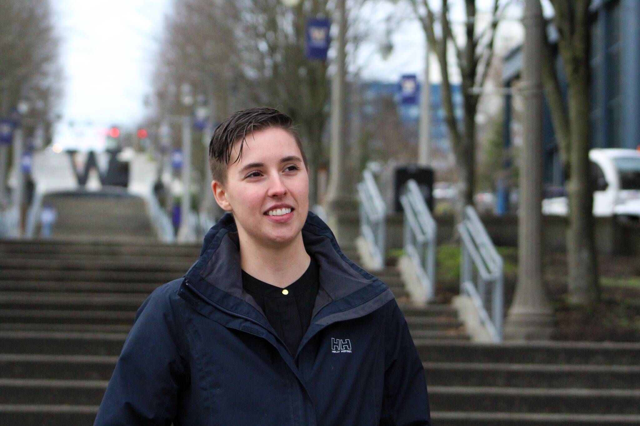 Melissa Swain poses for a picture at the University of Washington Tacoma, where she takes classes, on the afternoon of Feb. 22. Alex Bruell / The Mirror