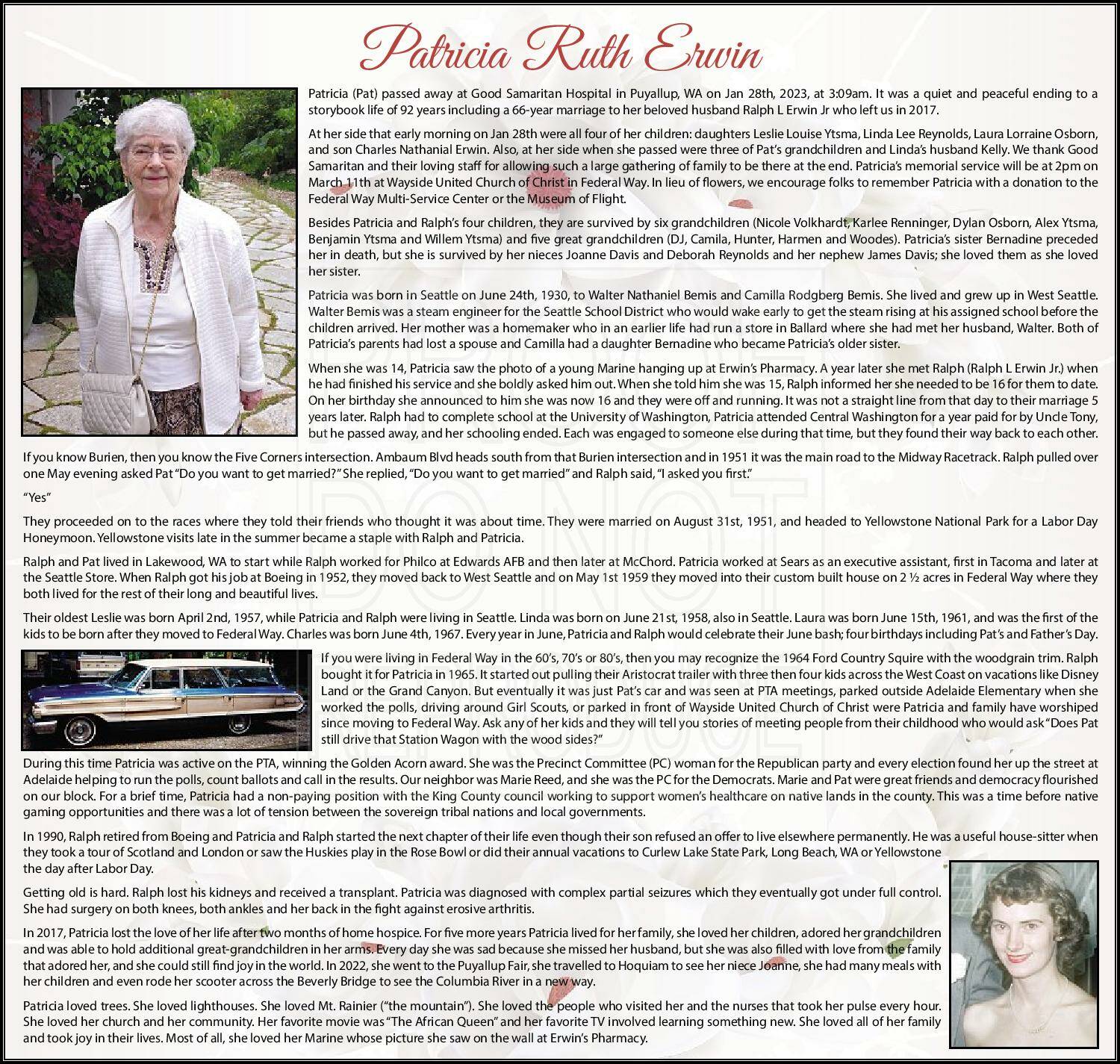 Patricia Ruth Erwin | Obituary