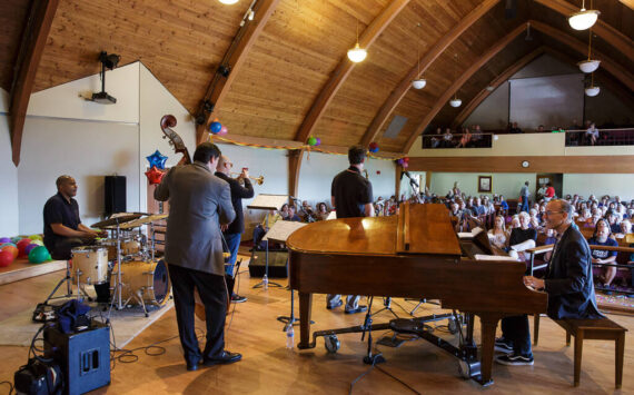 The Anton Schwartz Quintet, with special guest Russell Ferrante, performs at the Marine View Church “Jazz Live” concert. Photo courtesy Jim Foster.