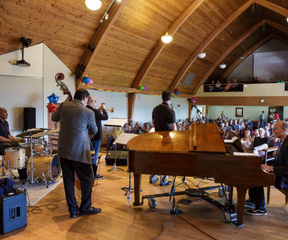 The Anton Schwartz Quintet, with special guest Russell Ferrante, performs at the Marine View Church “Jazz Live” concert. Photo courtesy Jim Foster.
