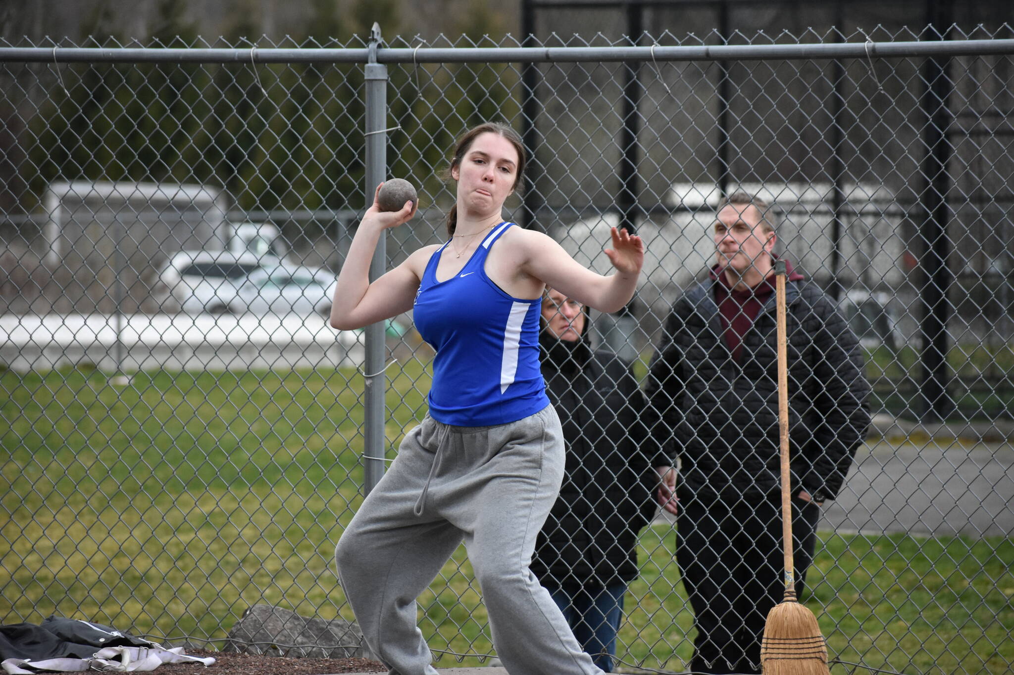 Eagle sophomore Keira Kelly throws in the second round of the shot put. Ben Ray / The Mirror