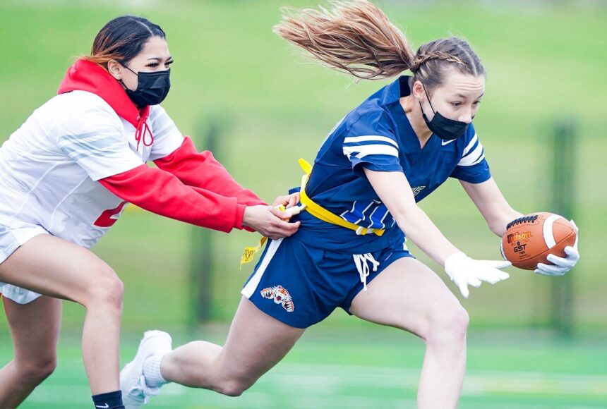 <p>The Tacoma Girls NFL Flag Football Club kicked off their inaugural season with a jamboree on Saturday, May 8, 2021. Photo courtesy of Seattle Seahawks</p>