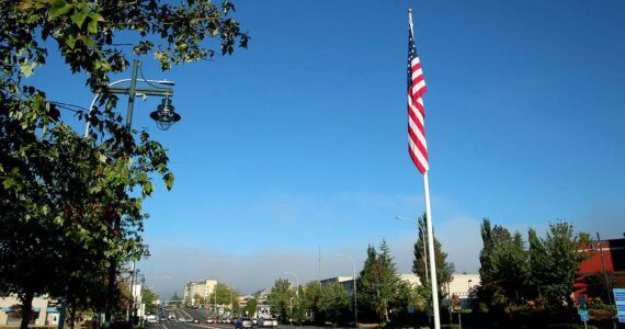 Federal Way’s downtown flag pole is located along S. 320th Street. File photo