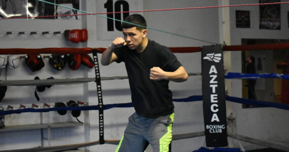 Alexis De La Cerda begins his training by shadow boxing at Aztec Boxing Club. Ben Ray / The Mirror