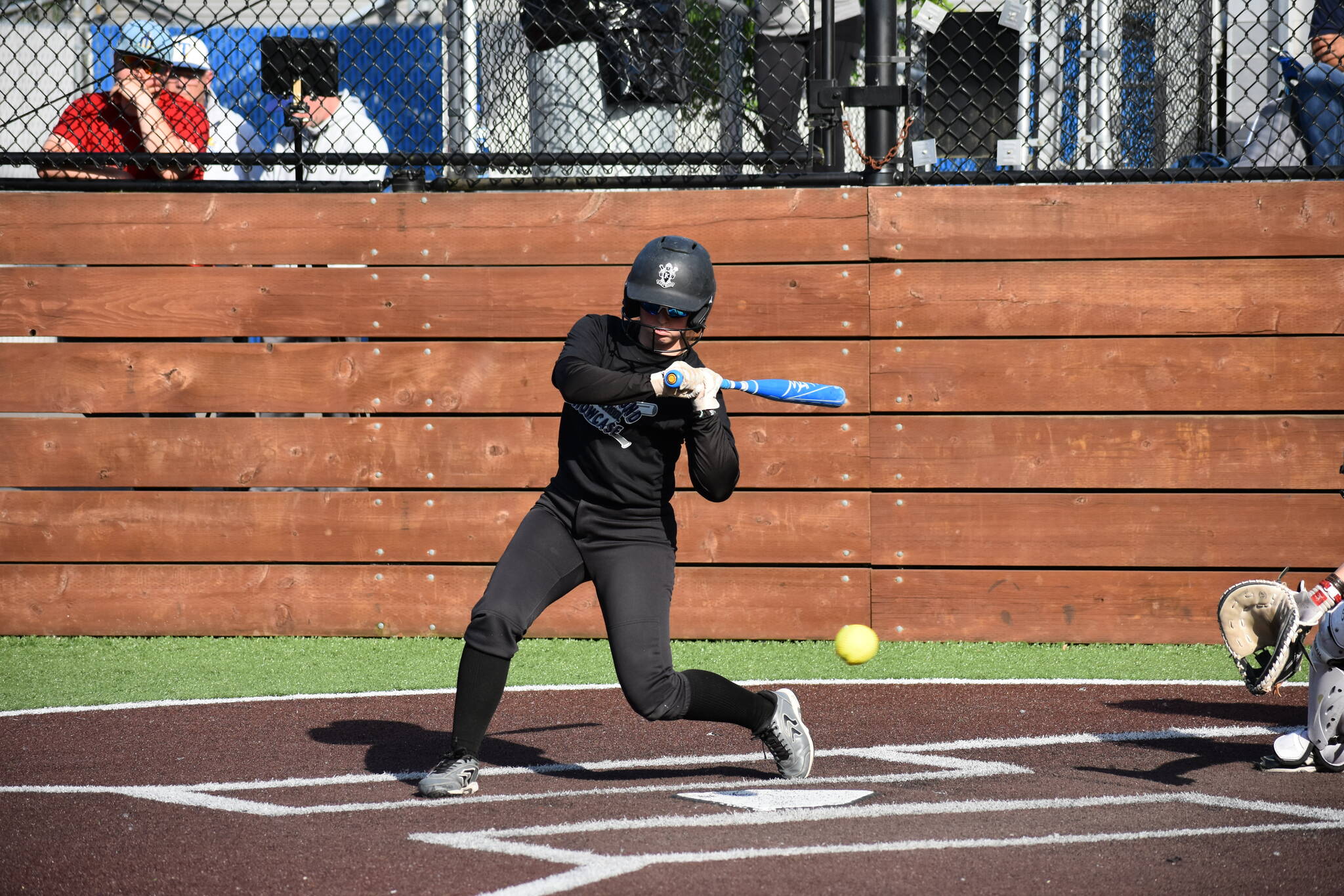 Kentwood utility player CJ Larson takes a ball in her at bat in the All-Star game. Ben Ray / The Reporter