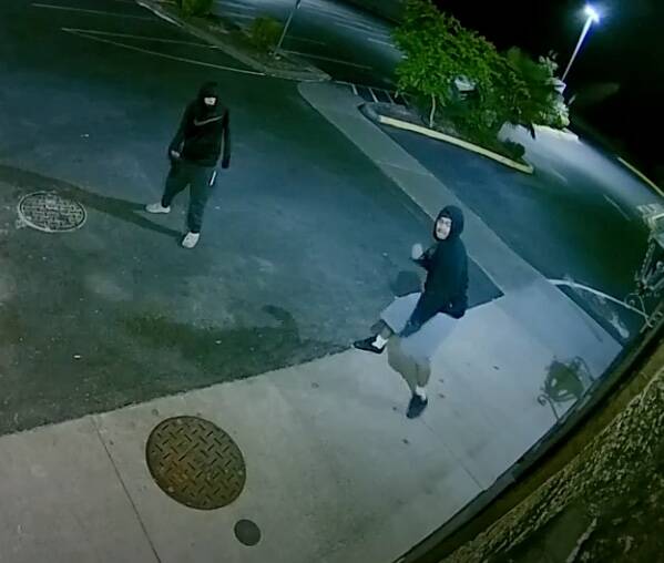 Surveillance footage shows suspects vandalizing the Puerto Vallarta restaurant in Twin Lakes. (Courtesy image)