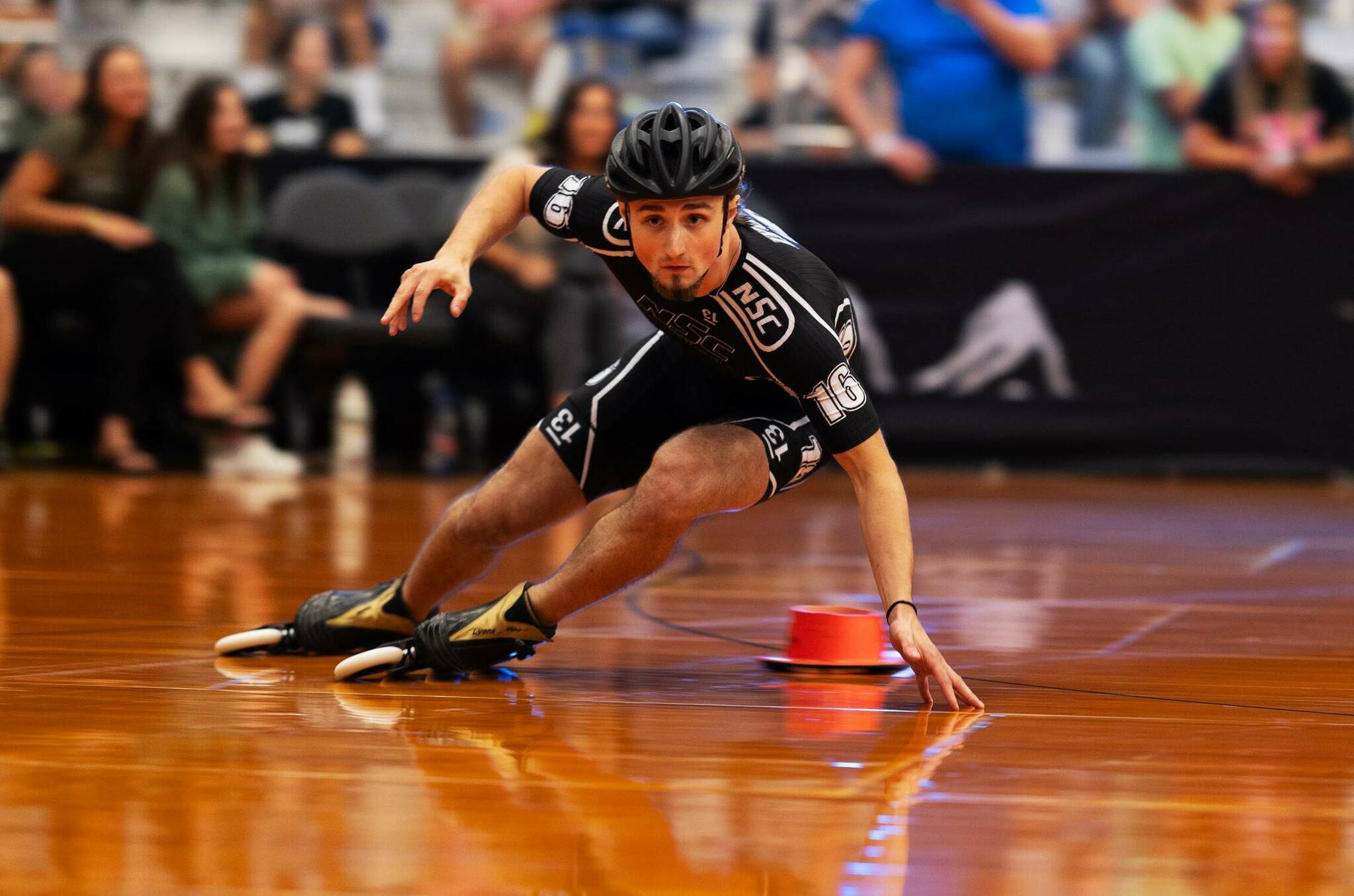 Photo courtesy National SpeedSkating Circuit
Skater Gabe Lyons navigates a turn at the USA Inline Speed Skating Nationals in Lincoln, NE, in July.