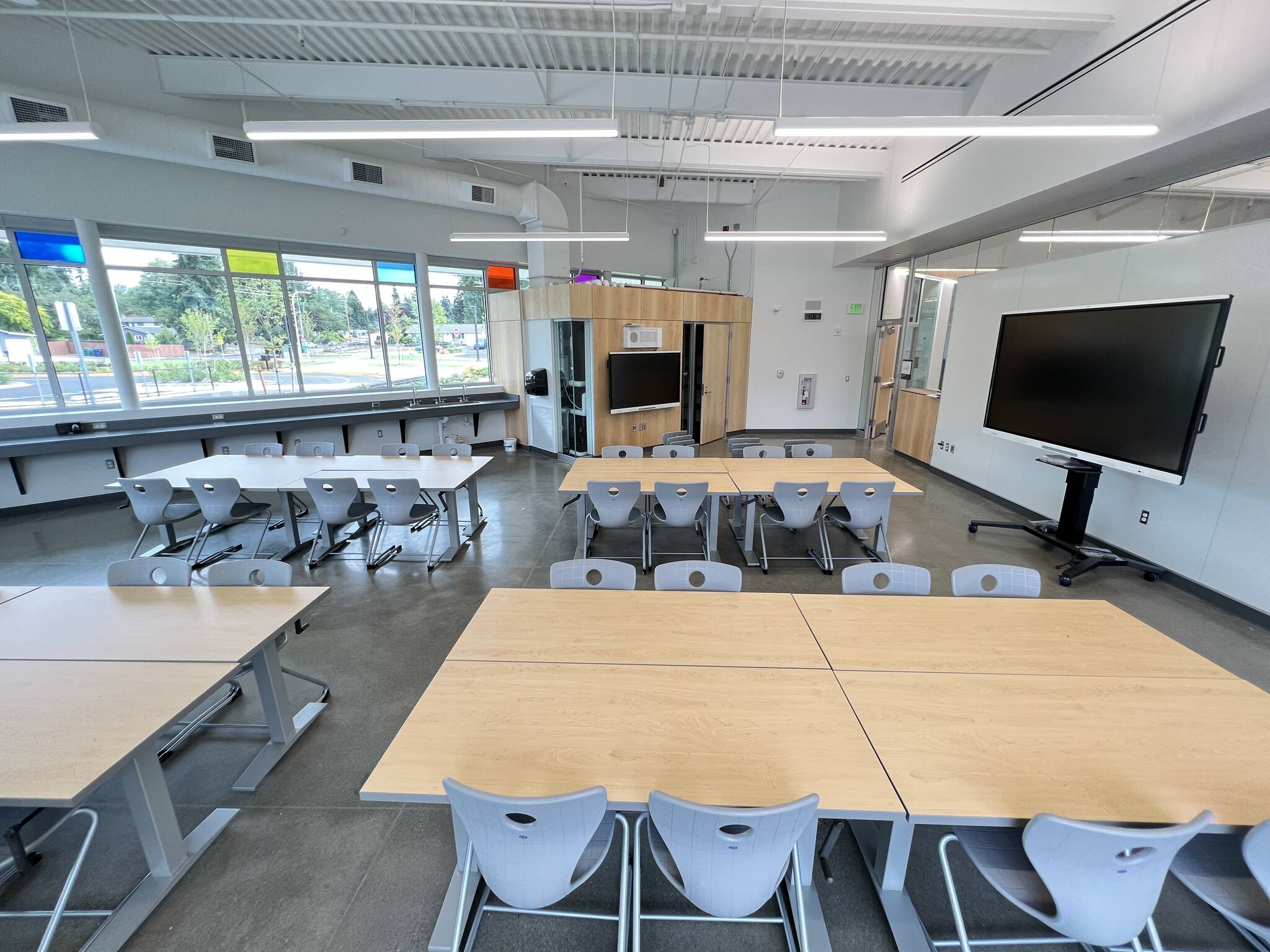 Courtesy photo
Desks at Olympic View’s new Discovery Lab are adjustable, creating a variety of ways teachers and students can engage.