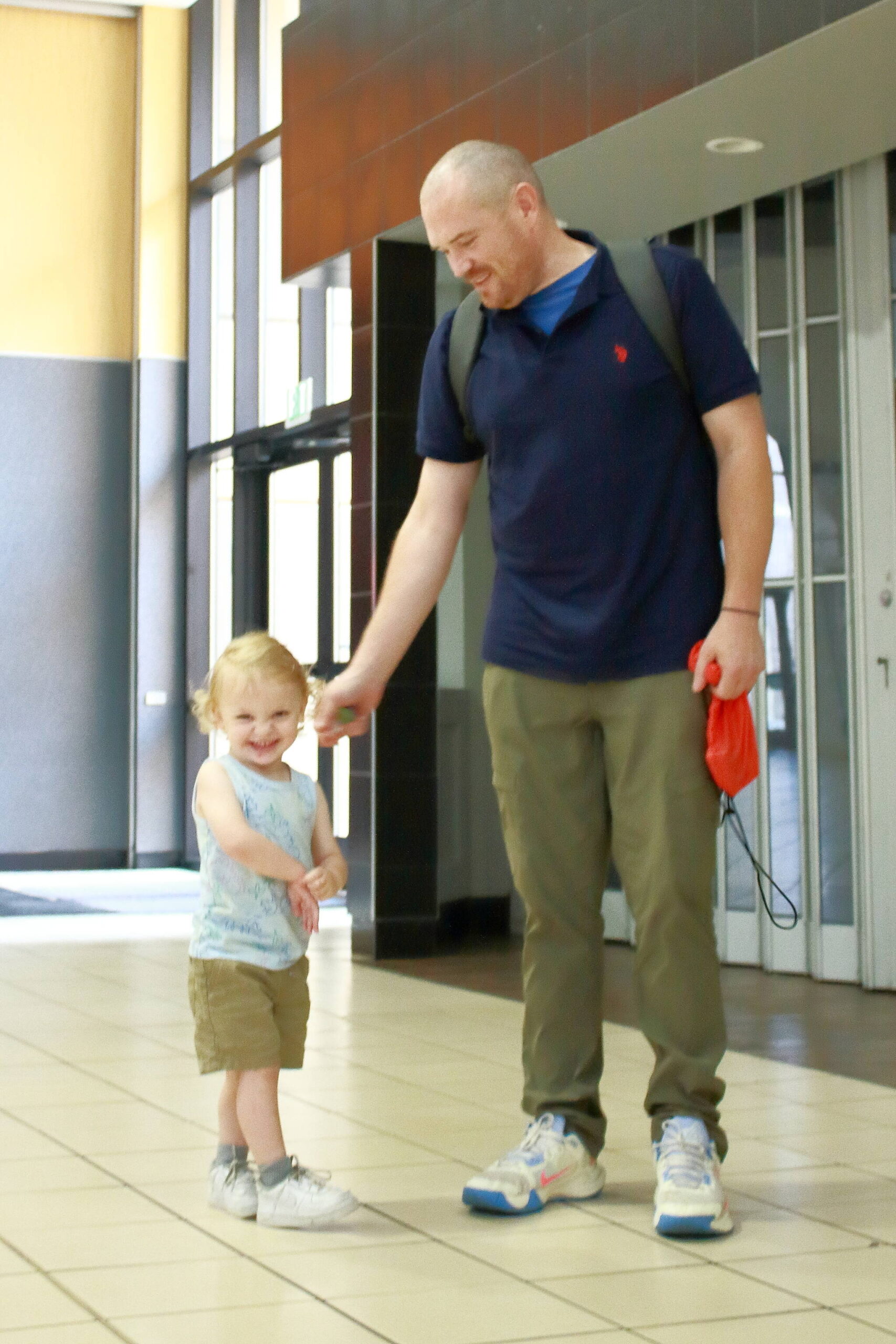 Jared Gloster and son Gavin at the Commons Mall in Federal Way. Photo by Keelin Everly-Lang / The Mirror