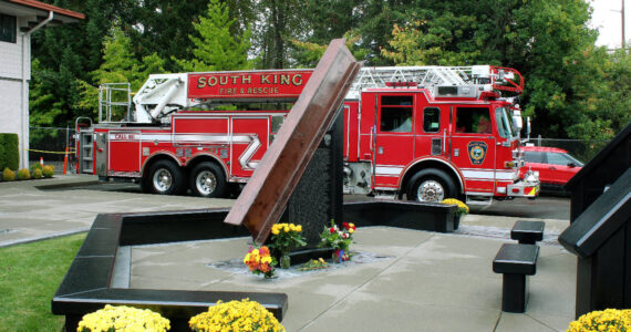 Mirror file photo
A 10-foot steel beam from the wreckage of the World Trade Center in New York is part of the South King Fire and Rescue’s memorial honoring the lives lost in the Sept. 11, 2001 terrorist attack.
A 10-foot steel beam from the wreckage of the World Trade Center in New York is part of the South King Fire and Rescue’s memorial honoring the lives lost in the Sept. 11, 2001, terrorist attack. Mirror file photo