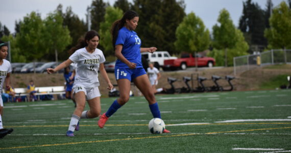 Federal Way's first goal scorer Jada Bynum with the ball at her feet. Ben Ray / The Mirror