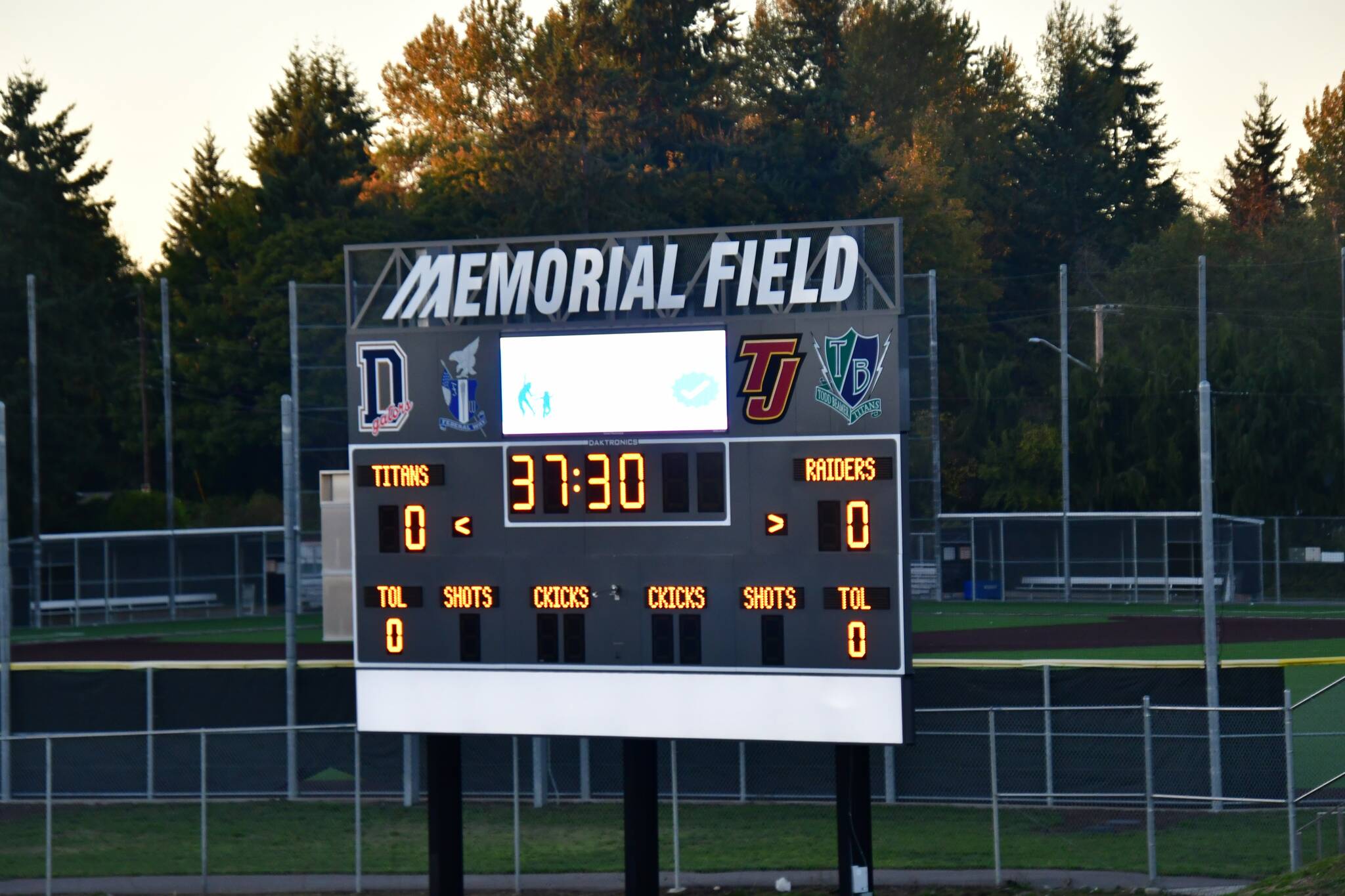 Federal Way Memorial Field’s scoreboard. (Photo courtesy of Bruce Honda)
