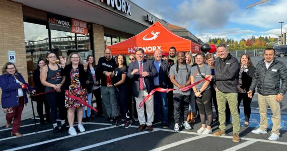 Photo courtesy of David Solano
Michelle Sparks, the franchise owner of HOTWORX in Federal Way, thanked everyone for their support at a ribbon cutting event on Wednesday, Oct. 25.