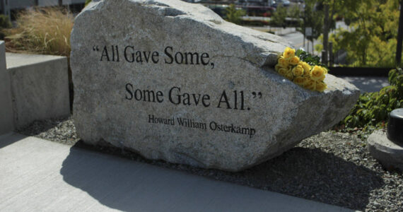 An engraved stone at the current veterans memorial in Federal Way. File photo